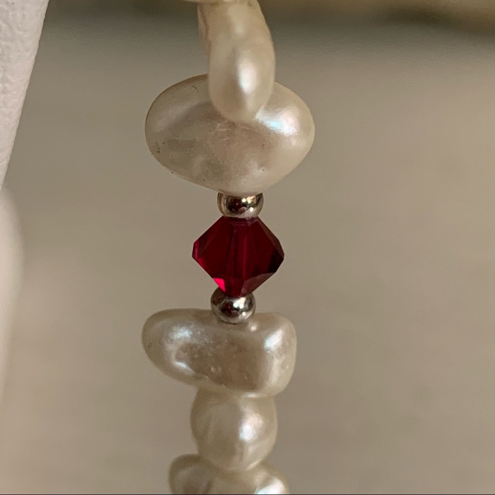 Freshwater Pearls & Red Swarovski Crystal Necklace - Picture 4 of 6